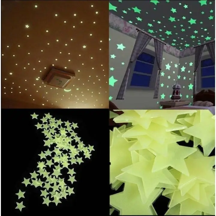 100pcs Home Wall Glow In The Dark Space Star Stickers Ceiling Decal Baby Kid Room 3cm Green