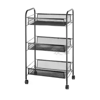 3 Layer Utility Cart Kitchen Mesh Trolley With Wheels Hornavan