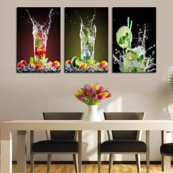 3 Sets Canvas Painting Lemon Glass Drink Art Cheap Picture Home