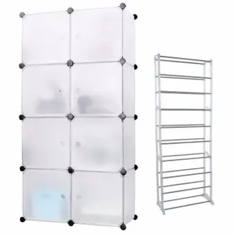 Keimav Portable Tupper Cabinet White Doors 8 Cubes Diy Storage Wardrobe White With Amazing Shoe Rack Lazada Ph