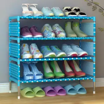 Stackable 4 Layer Shoe Rack Blue Dot Lazada Ph