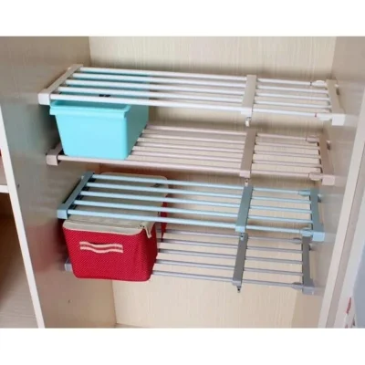 1Pc Wardrobe Cabinet Storage Rack Adjustable Nail Free Divider Shelf Size M white