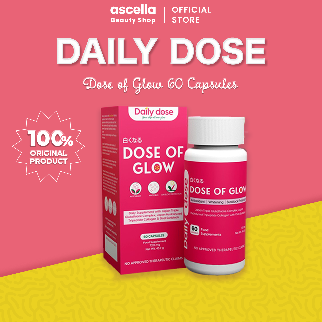 daily dose of glow glutathione Daily Dose DOSE OF GLOW Glutathione 60 Capsules Antioxidant Whitening Oral  Sunblock Protection