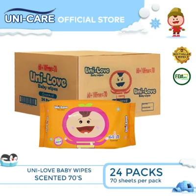 UniLove Powder Scent Baby Wipes 70's Pack of 24 (1 Case)
