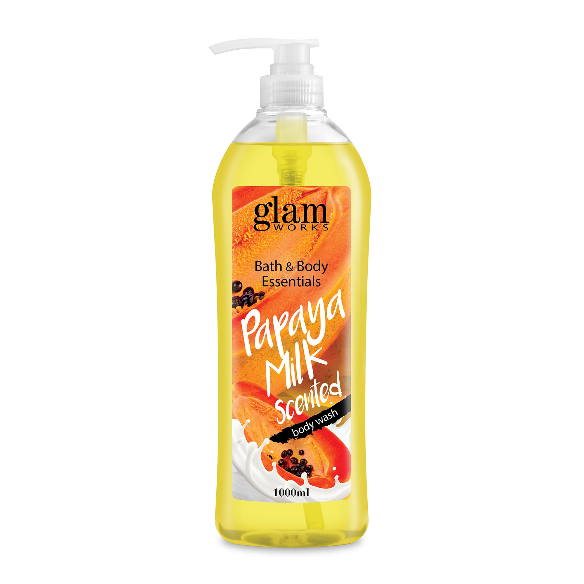 Glamworks Bath and Body Essentials Papaya Milk Scented Body Wash 1L
