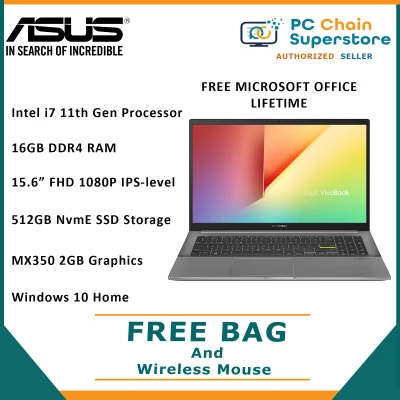 ASUS VIVOBOOK S15 S533EQ-BQ091TS Black - 15.6" FHD 1080P IPS-Level Display / Intel Core i7-1165G7 Processor / 16GB RAM / 512GB SSD / Nvidia MX350 2GB Graphics / Windows 10 + MS Office Home Lifetime
