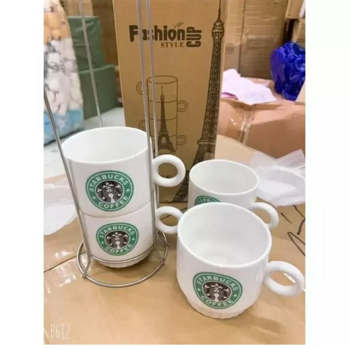 HOMEISH / 4 in 1 Starbucks Mug Set with storage stand Lazada PH
