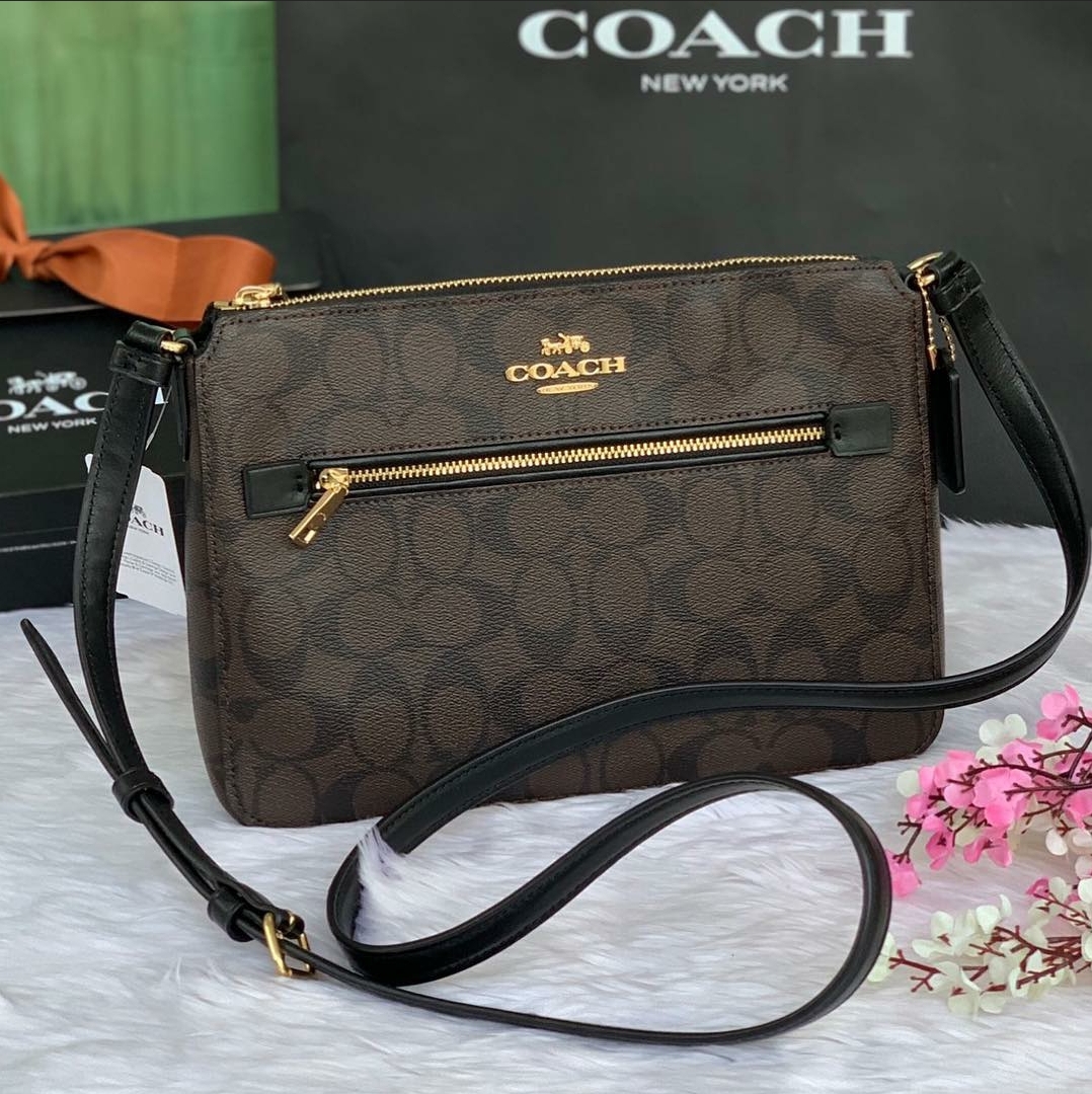 Coach 91013 Gallery File Sling Bag in Brown Signature Coated