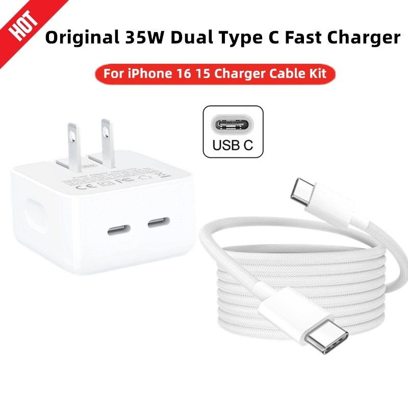 For iPhone 15 16 17 iPad Pro PD Fast Charger Cable 35W USB-C Power Adapter Block