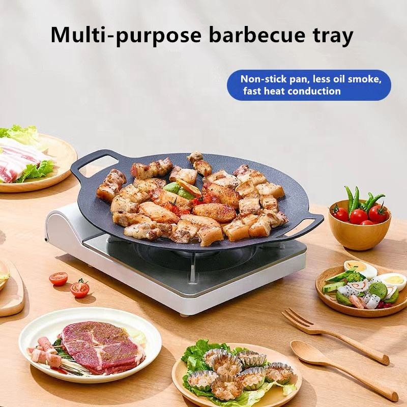 CHYIR Korean Style BBQ Grill Pan with Maifan Coated Surface Non-Stick Smokeless Barbecue Plate for Indoor Outdoor Grilling