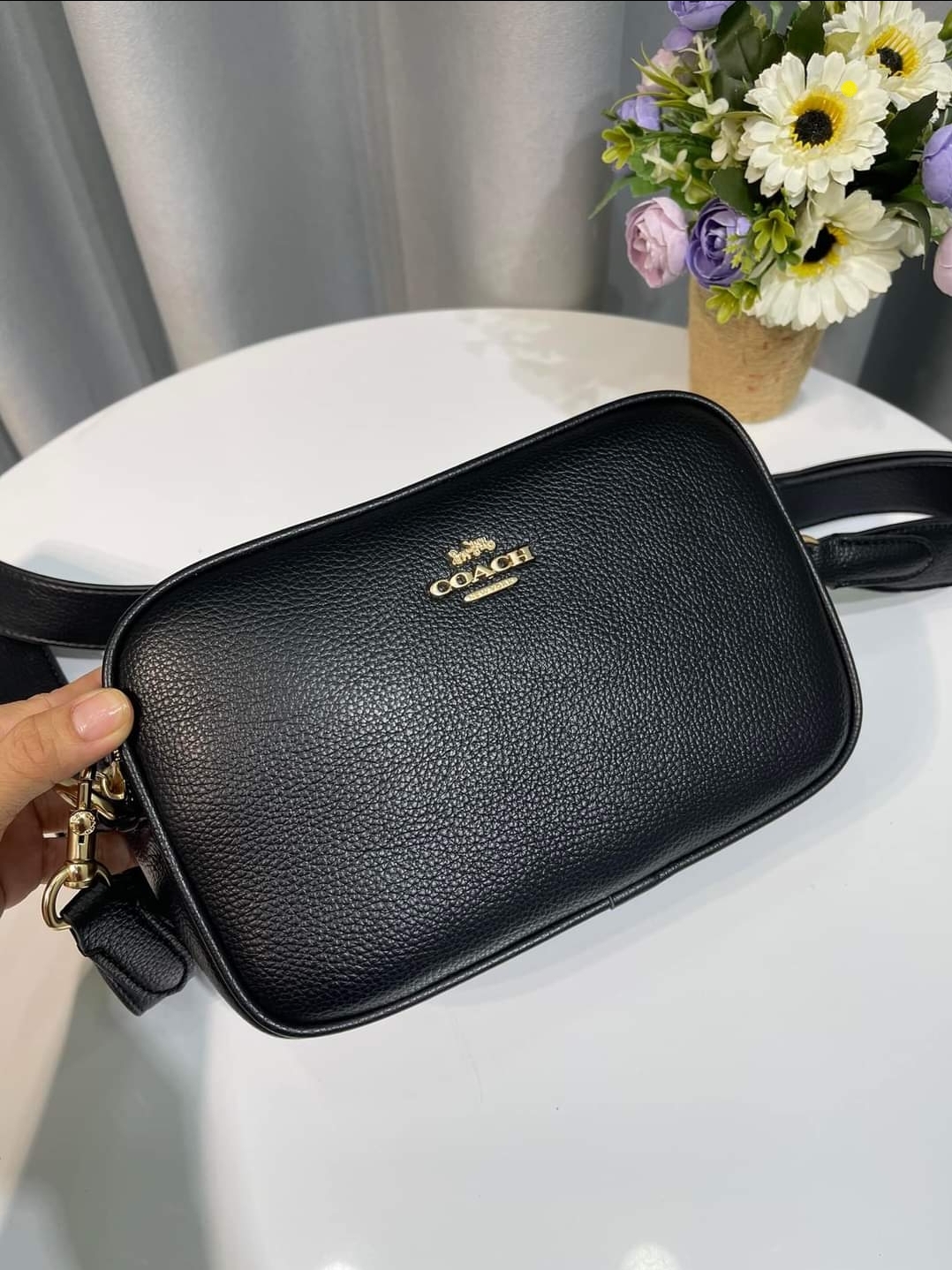 Coach CA207 Jamie Zip Camera Bag in Black Refined Pebble Leather