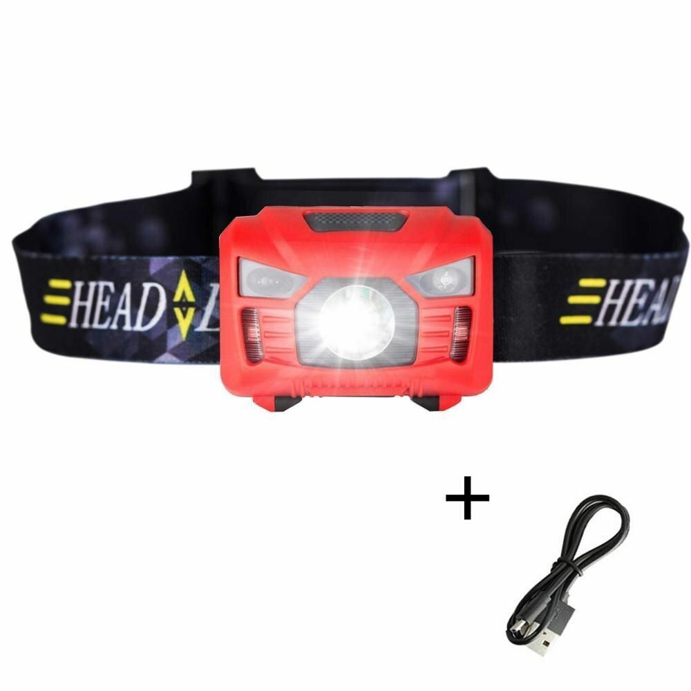 Mini Camping USB Rechargeable Led Headlamp Sensor Headlight Outdoor Flashlight