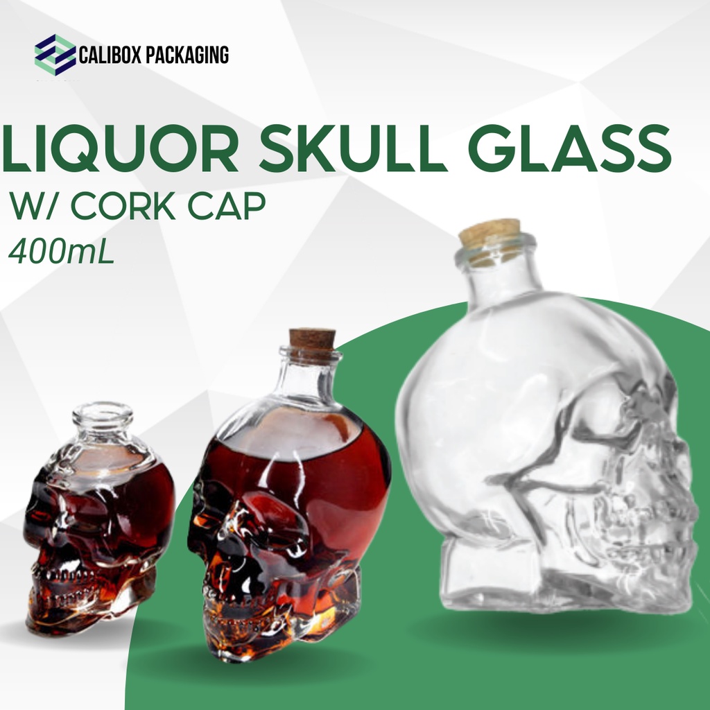 380ml Crystal Clear Glass Skull Head Bottle Cork Bar/Shot/Drinks/Vodka/Part/Fun 