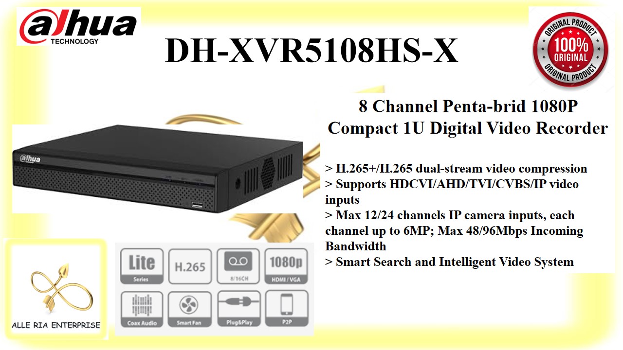 DAHUA DHXVR5108HSX 8 Channel Pentabrid 1080P Compact 1U Digital