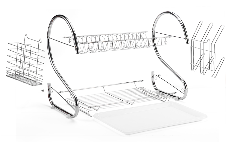 Glotoch Dish Drying Rack, 2 Tier Dish Rack with Utensil Holder, Cup Holder  and Dish Drainer for Kitchen Counter Top, Plated Chrome Dish Dryer Silver  15 x 13 x 8 inch Black 