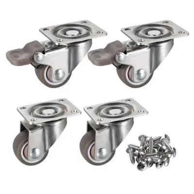 4 Pack 1 inch Low Profile Casters Wheels Soft Rubber Swivel Caster with 360 Degree Top Plate 100 lb Total Capacity for Set of 4 (2 with Brakes & 2 Without)