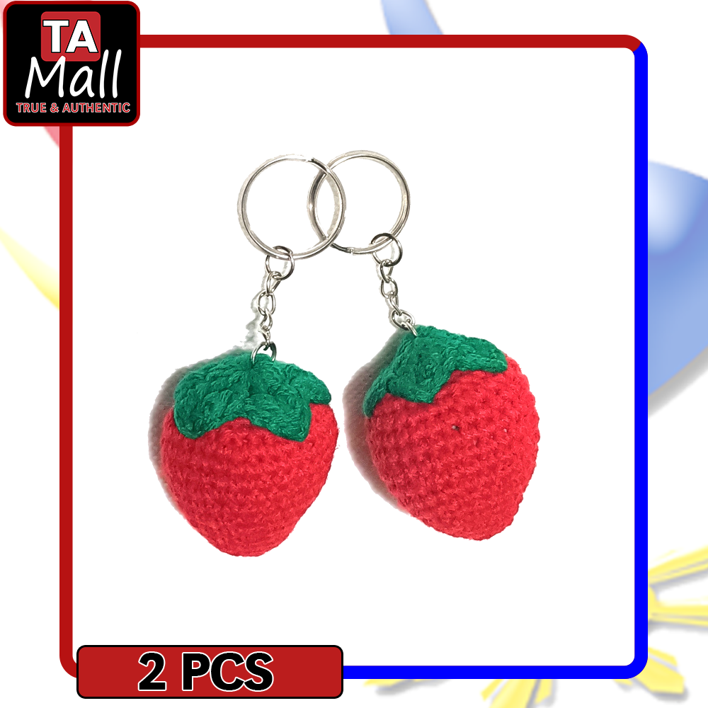 [2pcs] Keychain Baguio strawberry crocheted Lazada PH