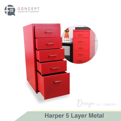 Qoncept Furniture Harper 5 Layer Metal Organizer Filing Cabinet ( Big Bottom Drawer )