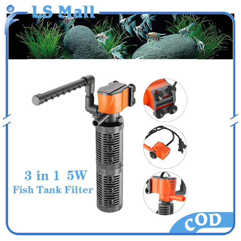 5W Aquarium Internal Filter 3 in 1 Adjustable Submersible Filter Oxygen ...