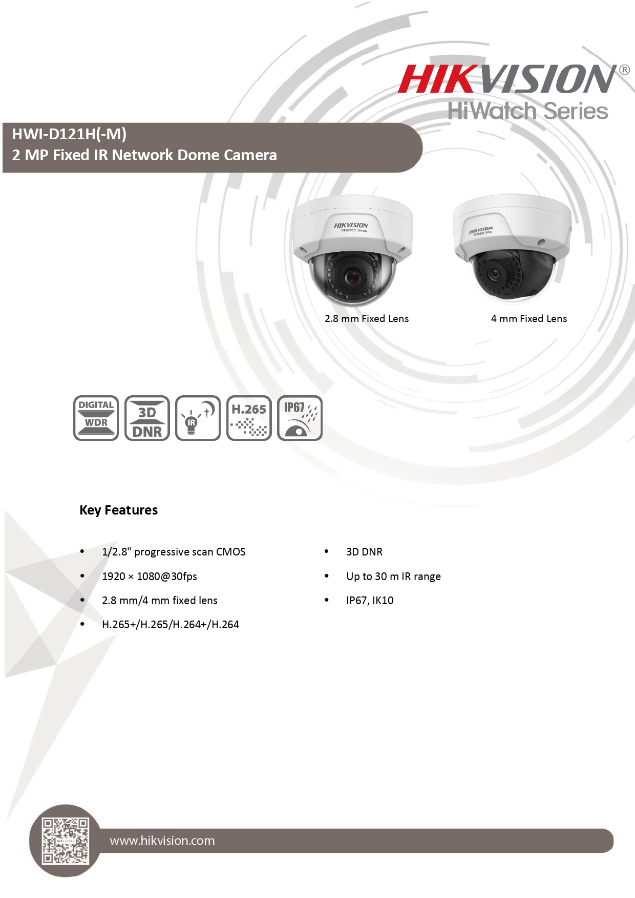 Caméra IP dôme PoE 2MP antivandalisme - Hiwatch Hikvision HWI-D121H-M