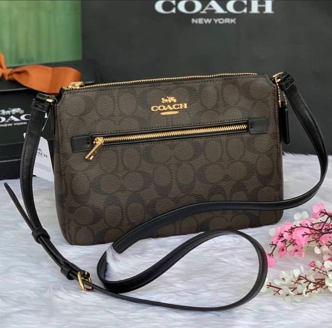 Coach 91013 Gallery File Sling Bag in Brown Signature Coated Canvas  Monogram with Black Leather Details - Women's Crossbody Bag | Lazada PH