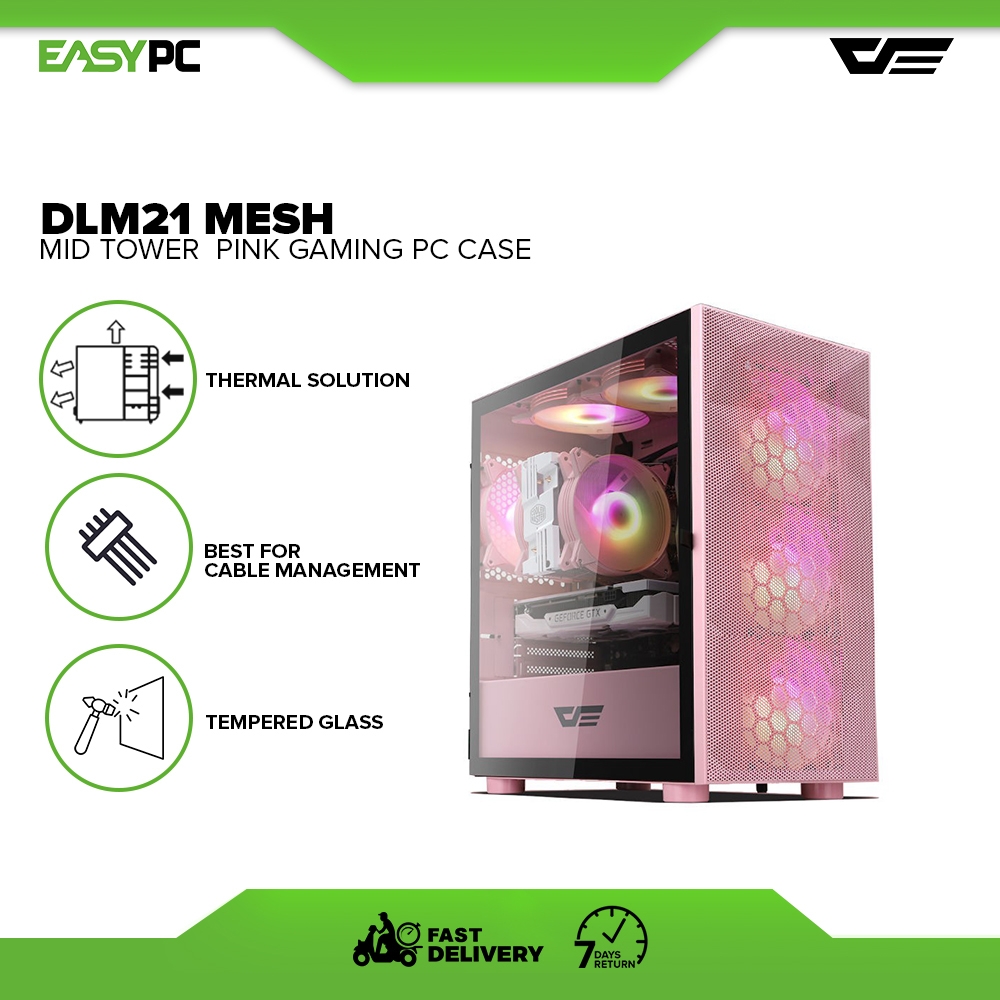 EasyPC Dark Flash DLM21 Mesh Mid Tower Gaming PC Case, Door opening ...