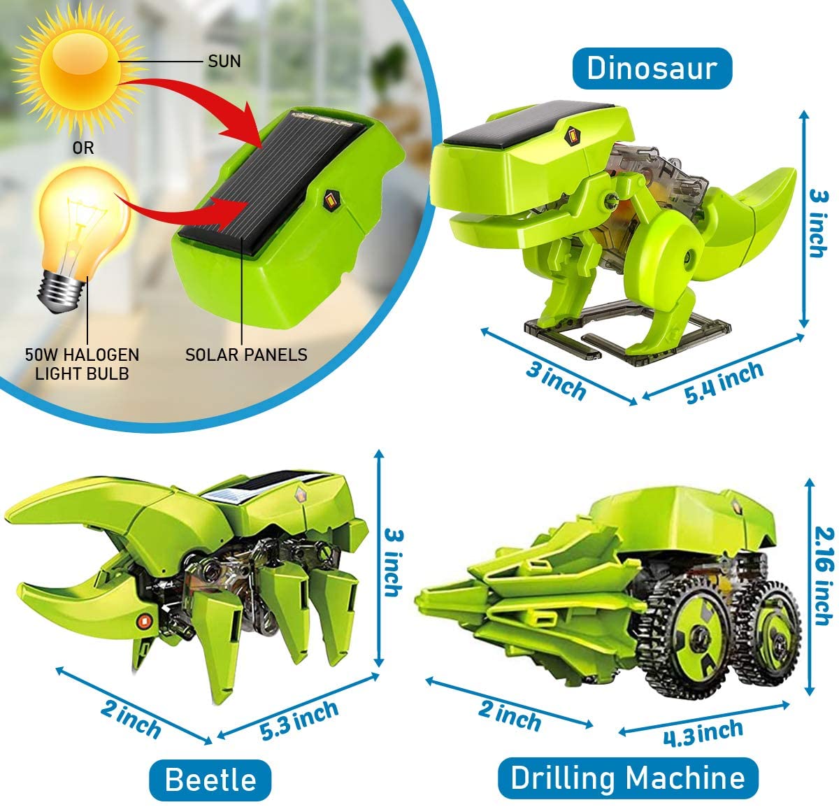 3 in 1 Educational Solar Dinosaurs Robot for 5-12Y Boys&Girls Building Toy Kit Learning&Developing Toy 