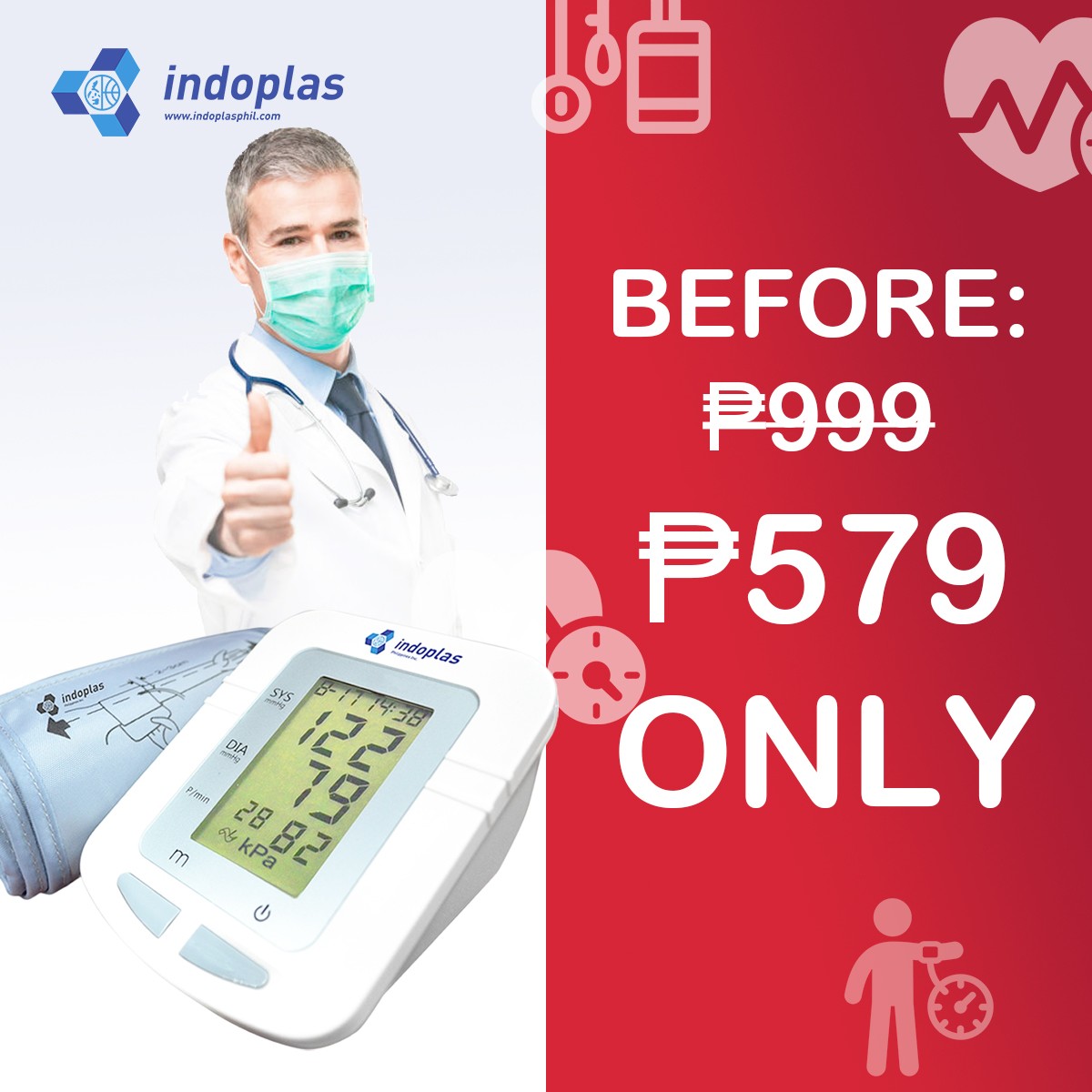 Indoplas BP105 USB Powered Automatic Blood Pressure Monitor, Easy to