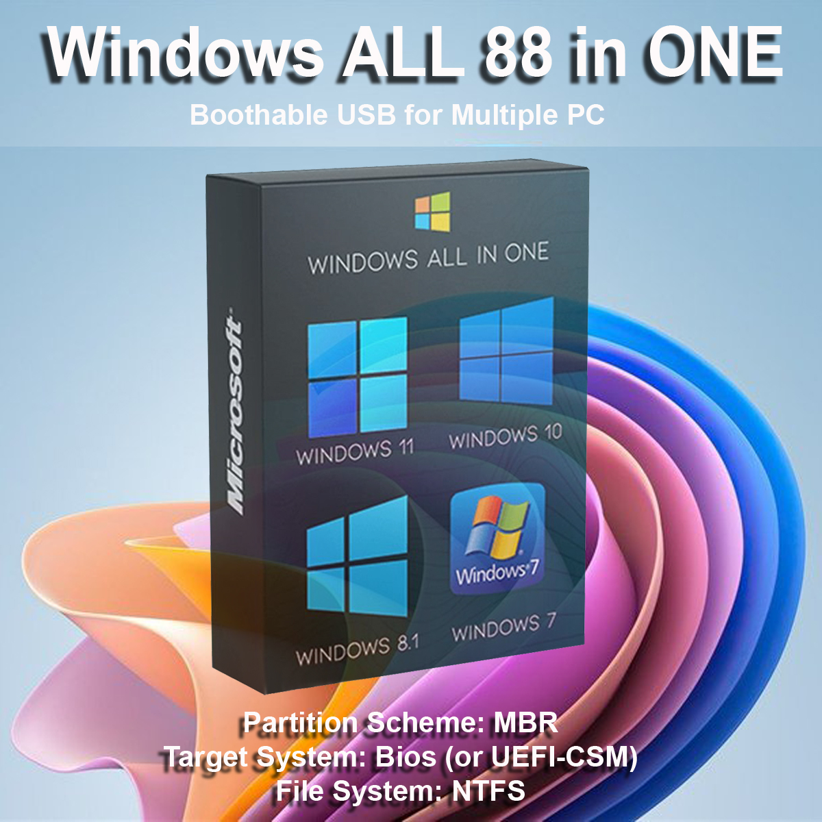 Windows ALL 88 in ONE USB 32/64 bit All in One Bootable USB Installer