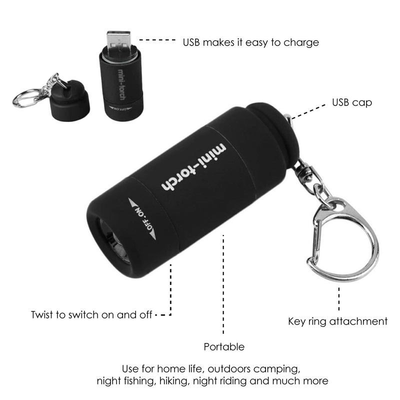 Mini Torch Keychain LED Rechargeable USB Mini Flashlight Portable Pocket Torch Keyring DIY Tool for Home