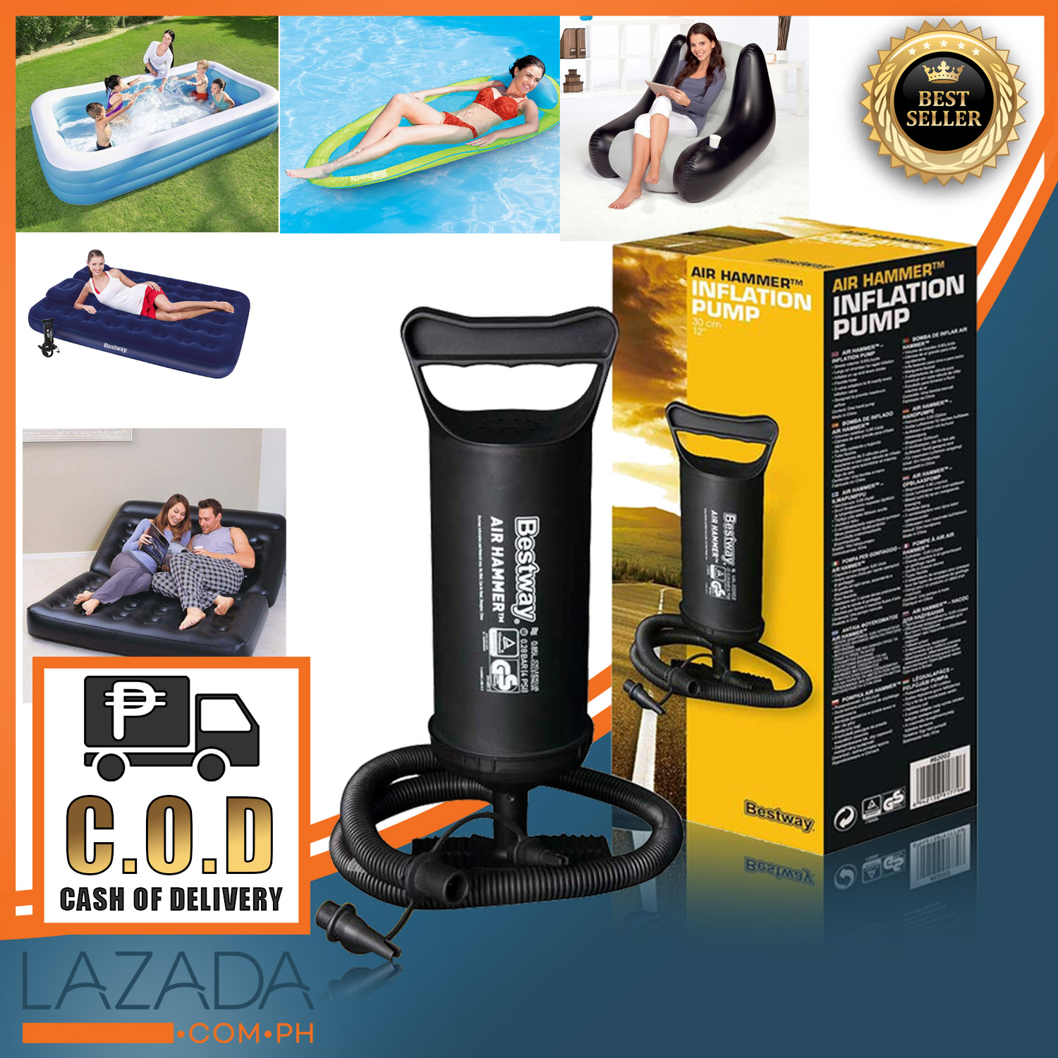 Bestway AIR HAMMER™ Inflation Pump 30cm 12 Air Pump for Bestway Air Bed,  Bestway Inflatable Swimming Pool Etc. | Lazada PH