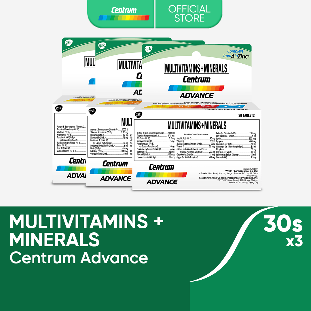Centrum Advance 30s x3 Multivitamins + Minerals for Healthy Heart & Eyes; Energy & Immunity