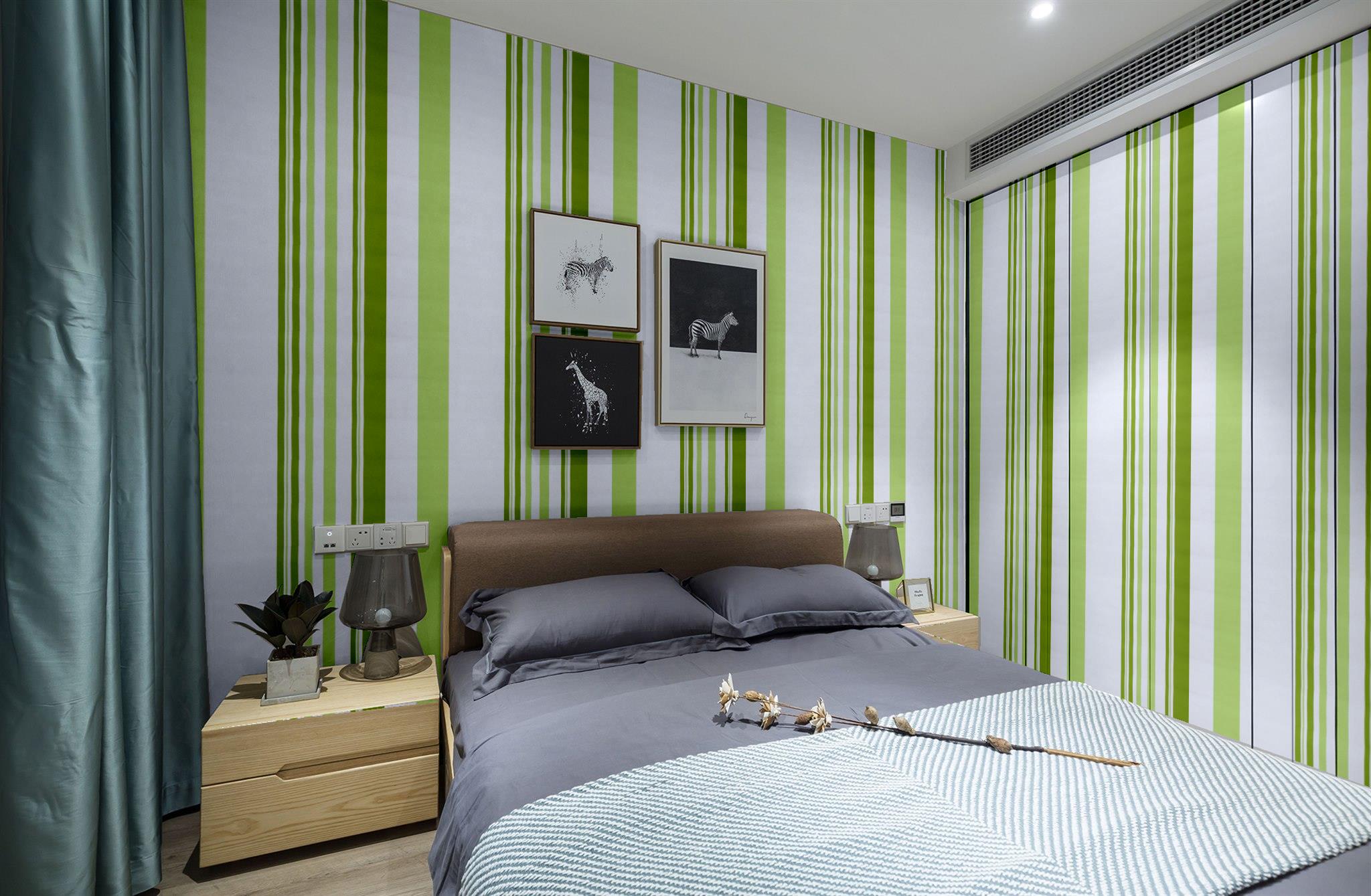 SQ wallpaper green stripes wall decor stickers for bedroom and living