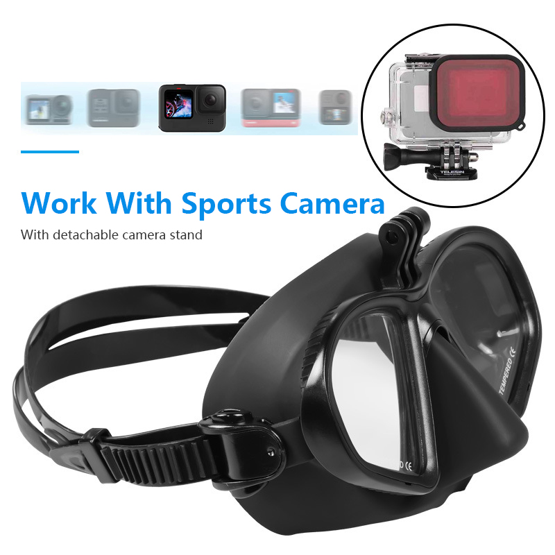 Tempered Glass Low Volume Freediving Mask and Spearfishing Mask with J-type  Snorkel set Freedive Mask with Camera Gopro mount snorkeling set for adult  snorkeling mask scuba diving mask diving goggles freediving mask