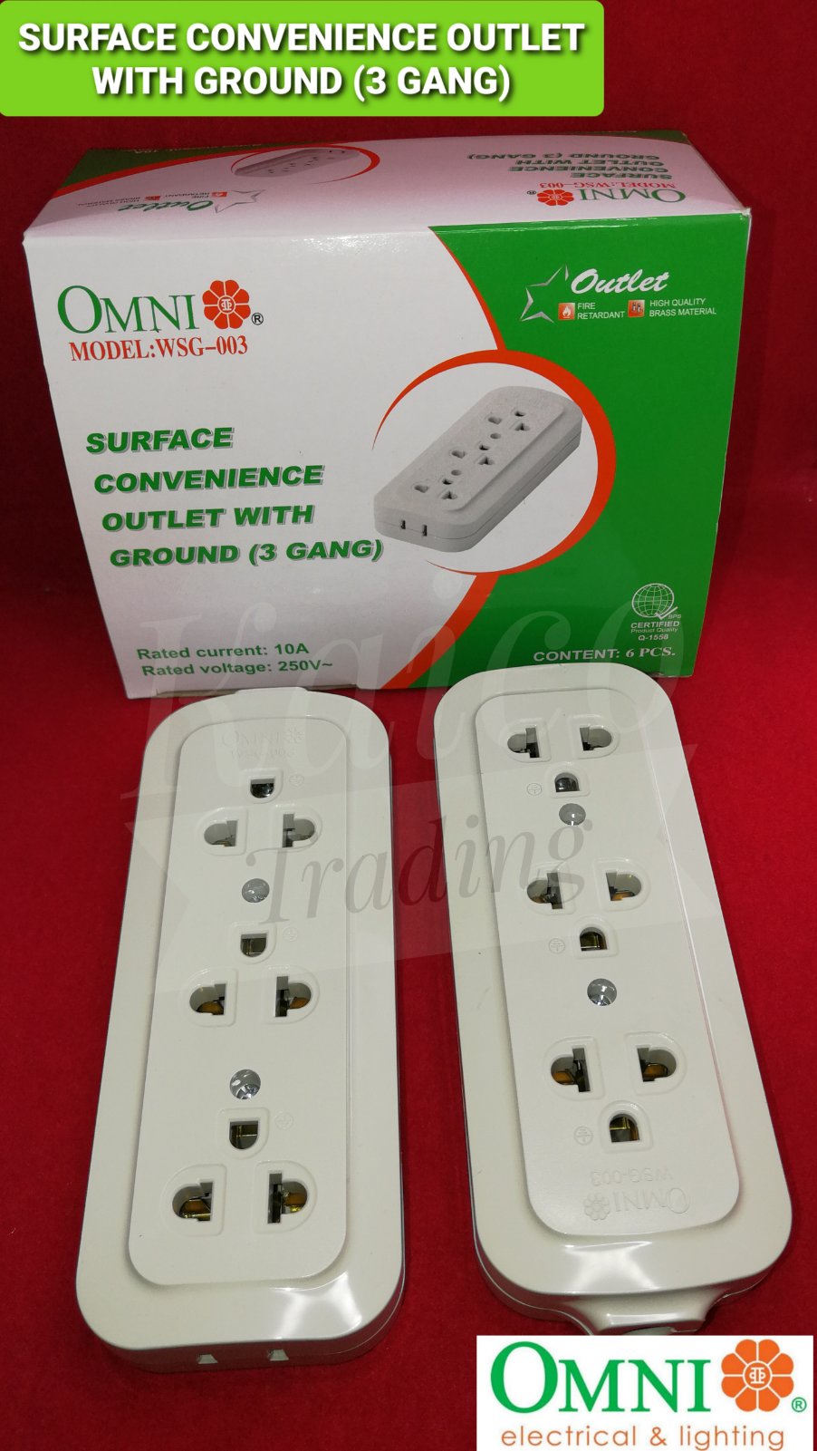 OMNI Surface Convenience Outlet 3 Gang w/ Ground 10A 250V (WSG003
