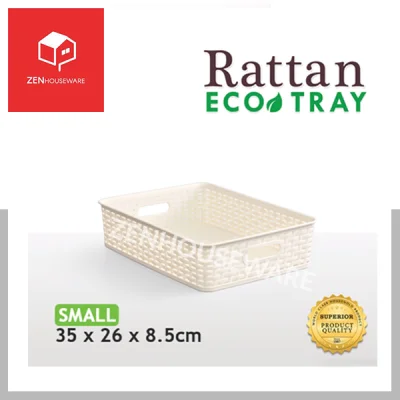 ZENHOUSEWARE Zooey Rattan Eco Tray Minimalist Stackable Organizer Tray Basket Bin 6.2L Capacity SMALL #258-S 1PC