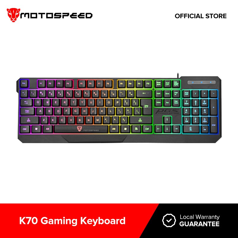 Waterproof USB Motospeed K70 Wired Gaming Keyboard Backlit Colorful LED Cool NEW 