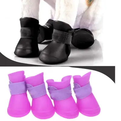 AHDPNH SHOP 4 PCS New Candy Color Protective Pet Supplies Waterproof PU Rubber Dog Shoes Puppy Rainy Boots