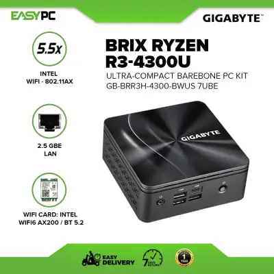 Gigabyte Brix Ryzen R3-4300U/Ryzen R5-4500U Ultra-compact Barebone GB-BRR3H-4300-BWUS PC Kit