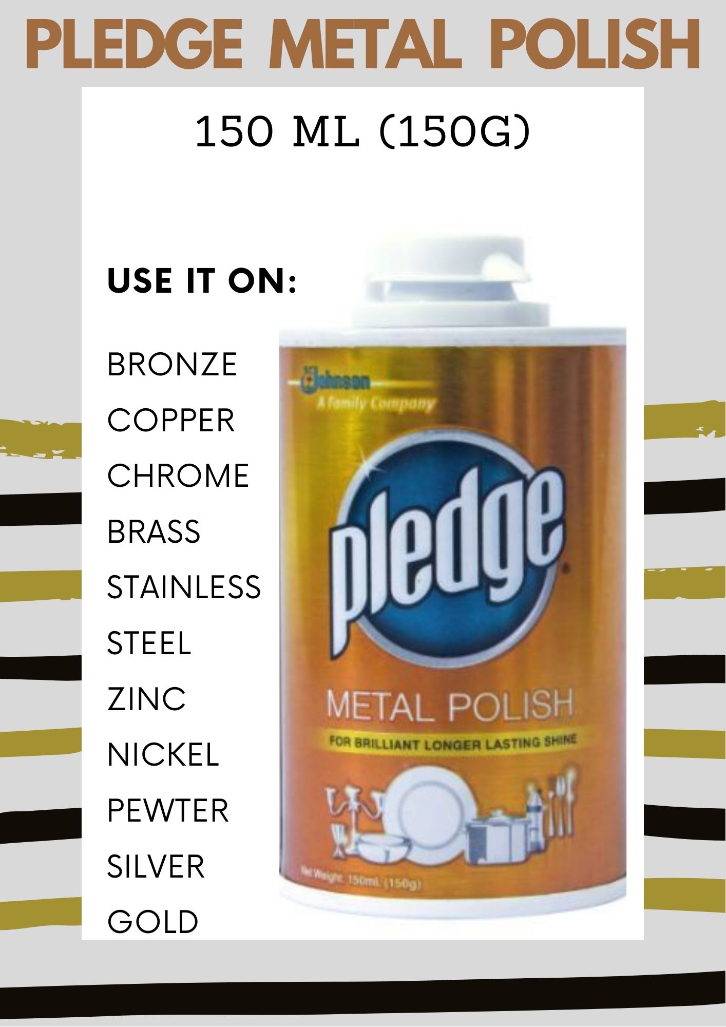 Pledge Metal Polish Net Wt. 150 ml (150g) Brilliant longer lasting
