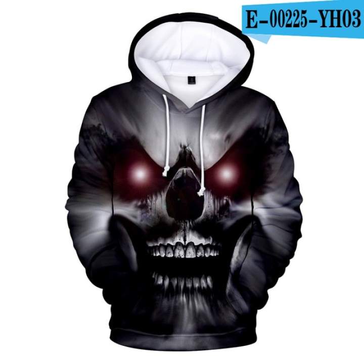 skull wearing hoodie