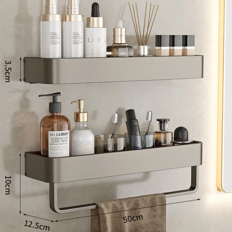 Bathroom Shelf Self-adhesive Bath Storage Rack 30-60cm Modern Space  Aluminum Rust-proof Bathroom Organizer Wall Shelf 1pc (Brushed Golden) 2024  - $15.99