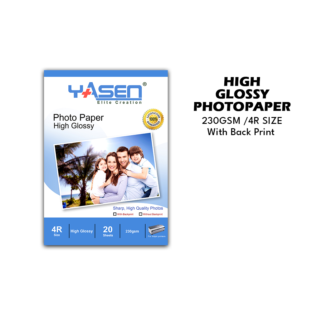 glossy paper YASEN With Back Print Glossy Inkjet Photo Paper 4R Size 230  GSM (20 Sheets per pack)