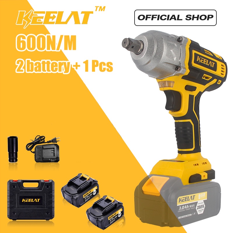 KEELAT Impact Wrench 600N.M Cordless Brushless Wrench1/2"1/4" Impact