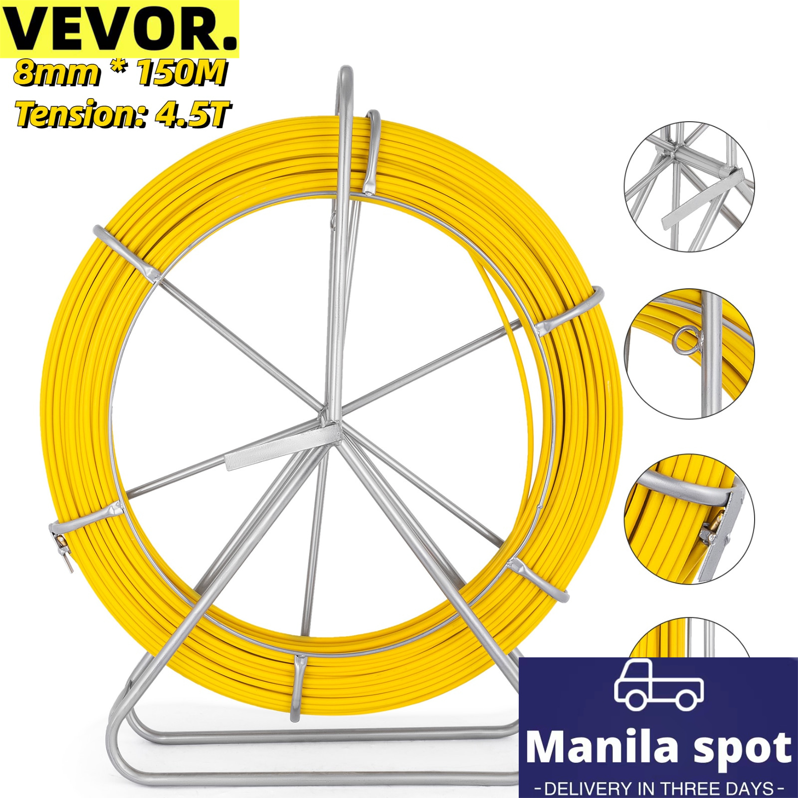 VEVOR 8Mm X 150M Fiberglass Wire Running Cable Duct Rodder Fish