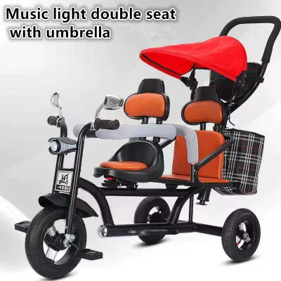 With umbrella Two seats tricycle twins double Two people bicycles children's pedal bikes kids bike Manned tricycle bike for kids