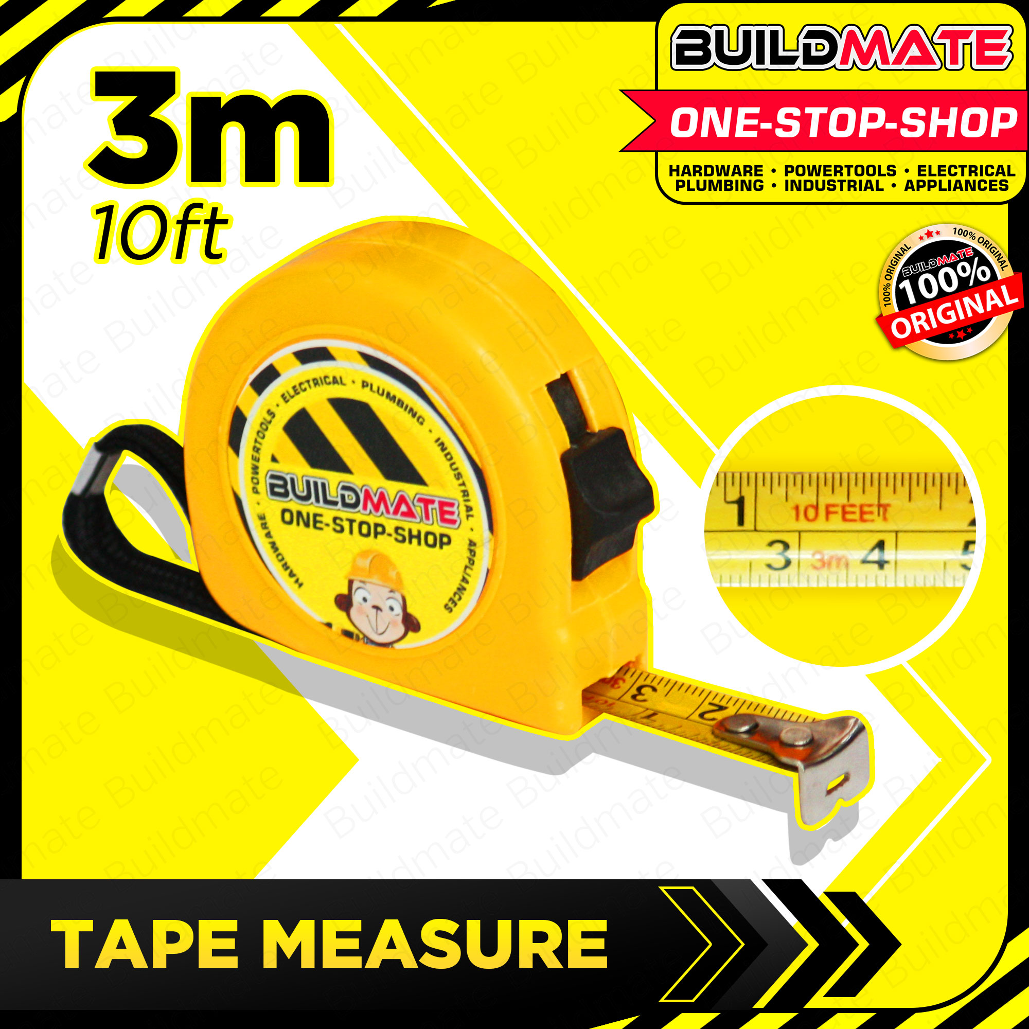BUILDMATE Measuring Tape Measure 3M / 10ft Metric & Inch Continuous