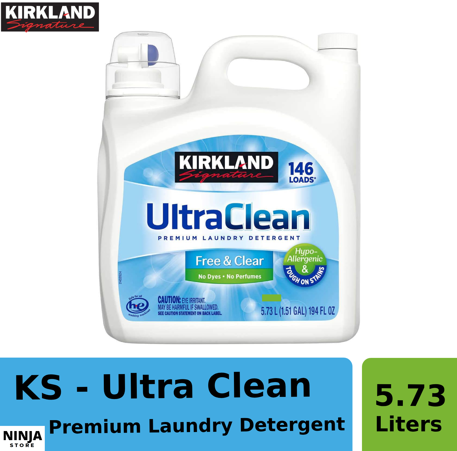 Kirkland Signature Ultra Clean Free & Clear HE Premium HypoAllergenic 146 Loads Liquid Laundry