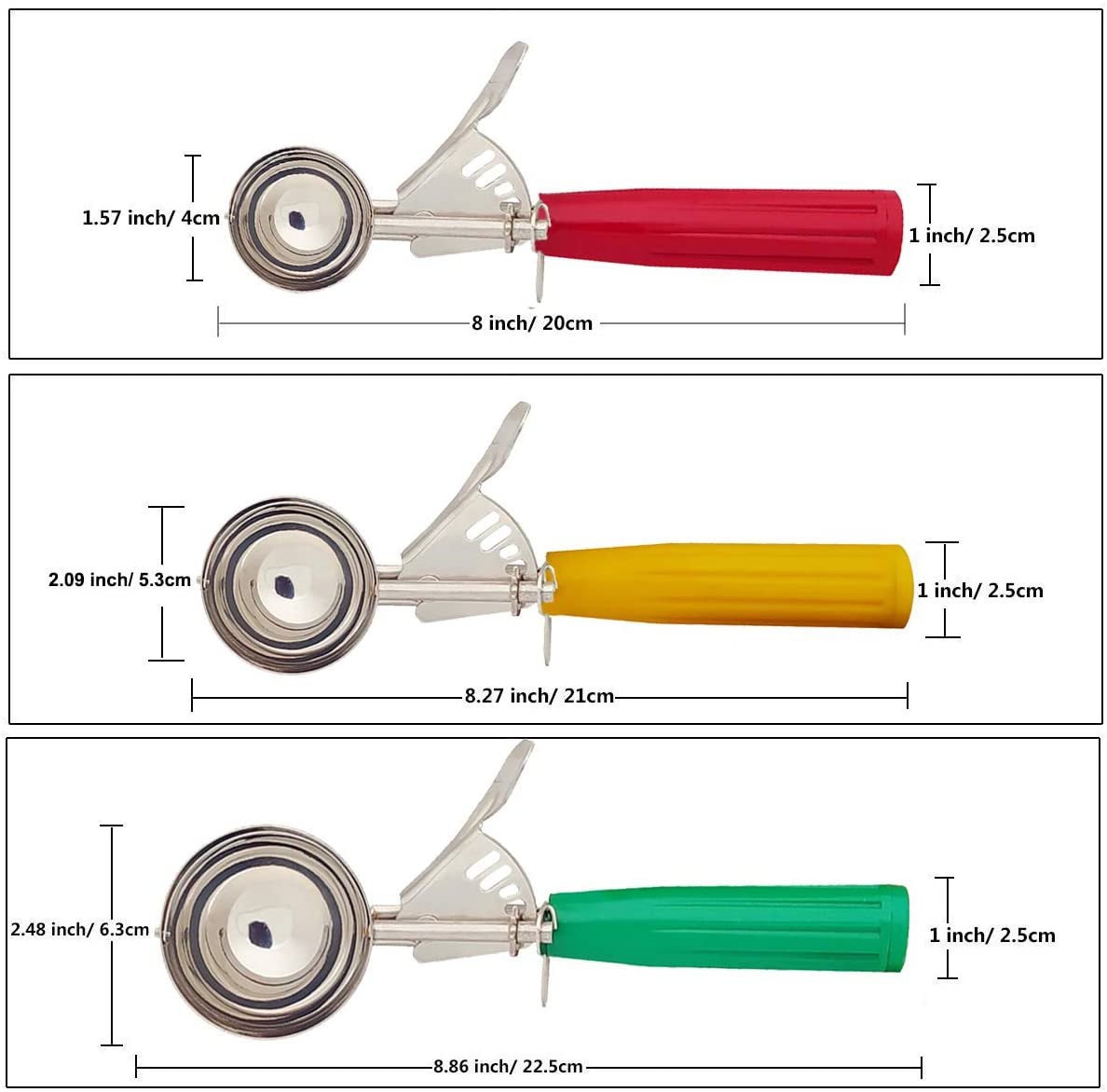 Cookie Scoop Set, 3 PCS Cookie Scoops for Baking, Ice Cream Scoop, Dishers  Scoops, Portion Scoop - #12 (2.7 oz), #24 (1.4 oz), #40 (0.8 oz)