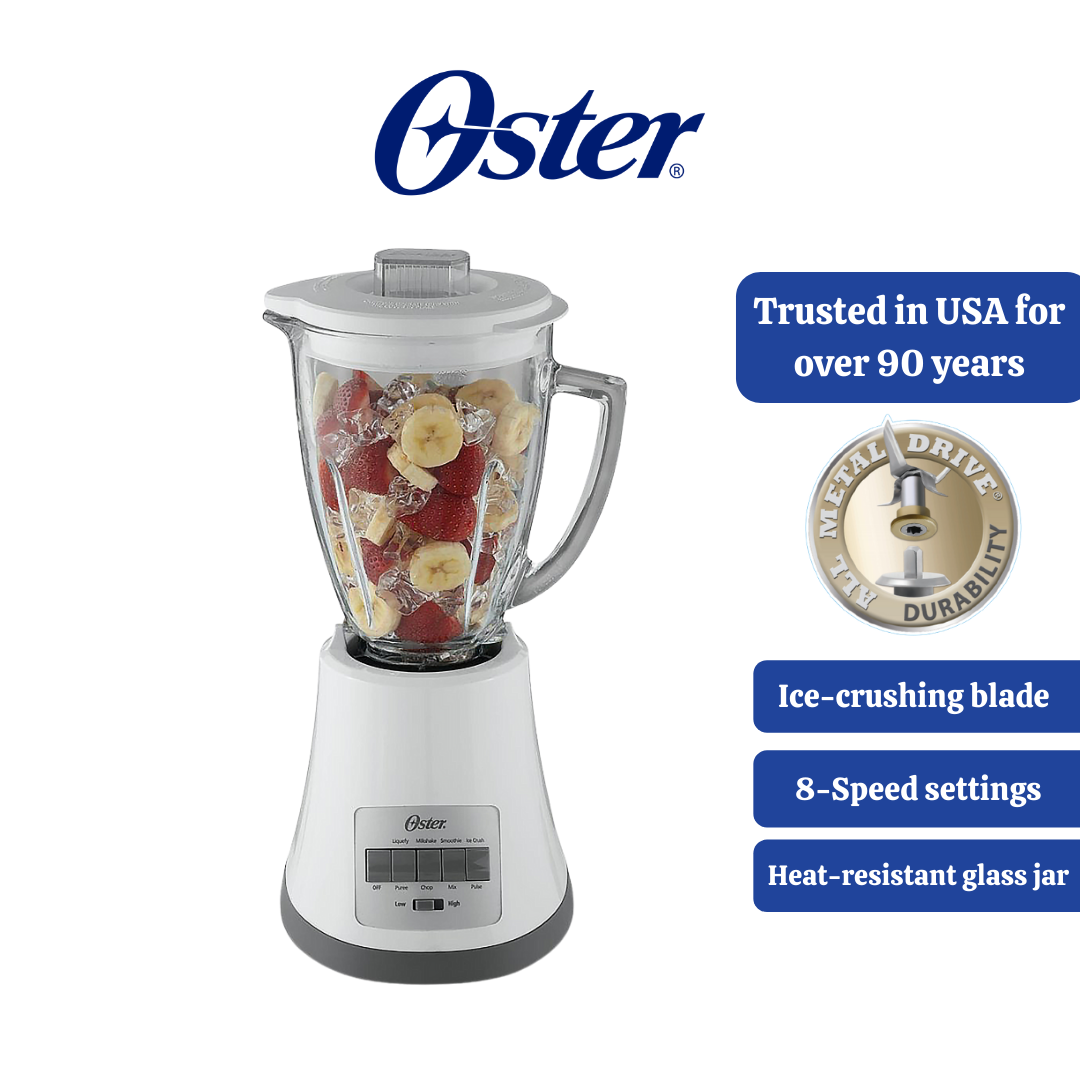 Oster 8Speed Blender with 1.25L Heat Resistant Glass Jar, AllMetal